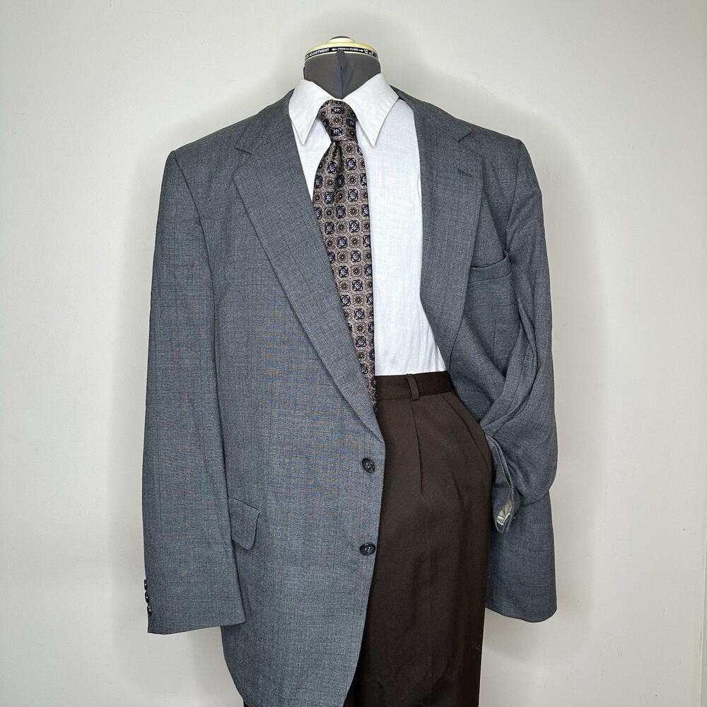 1980s Kingsridge Mens 47R Blazer Gray Plaid 3XL 51" Sport Coat Suit Jacket USA